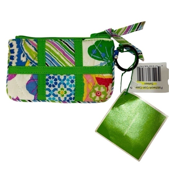 Vera Bradley Coin Case Patchwork “Limited Edition” Sateen Green/Pink/Blue NWT - Picture 3 of 5